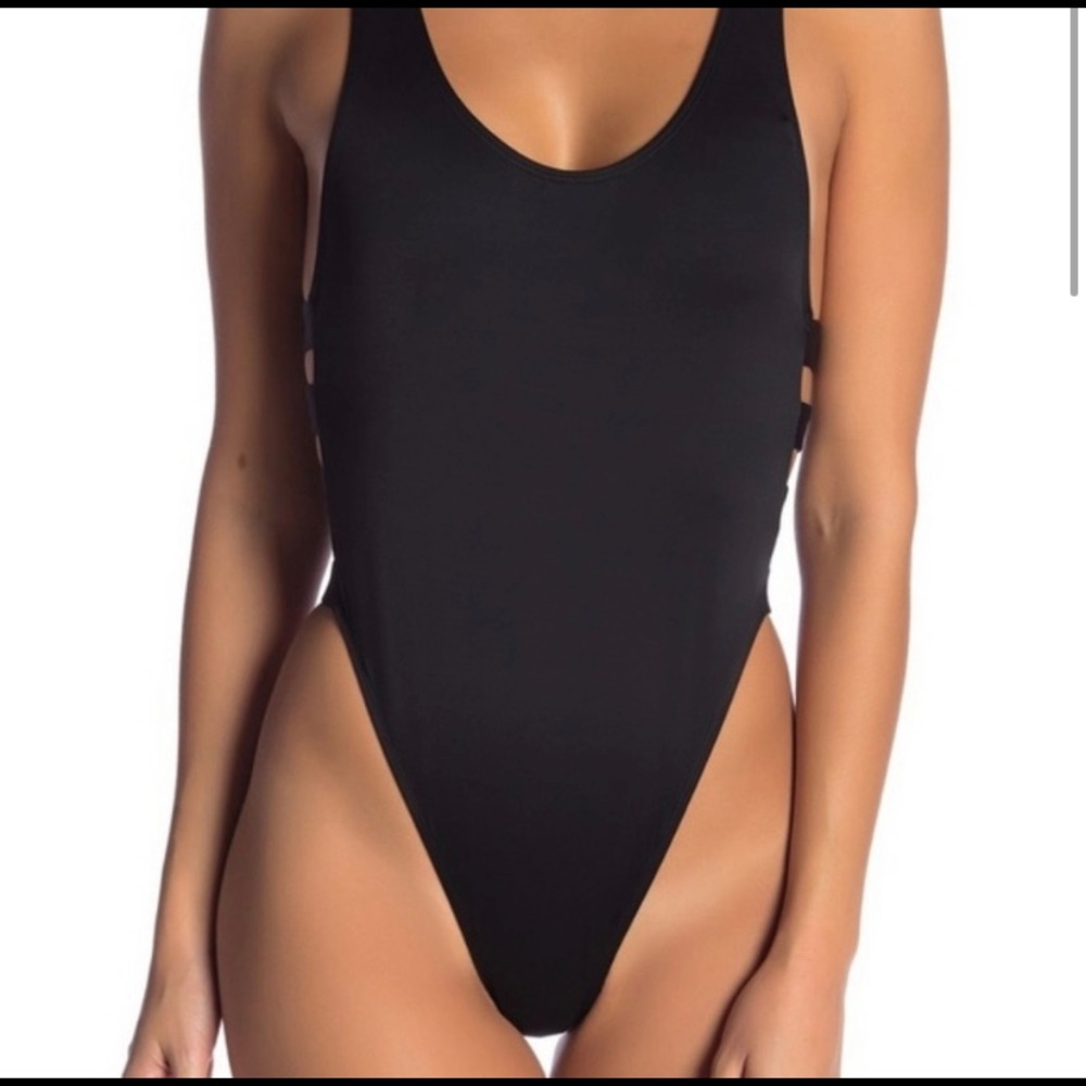 High Leg Cutout Black One Piece - S
